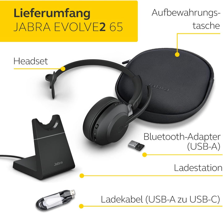 Jabra Evolve2 65 Wireless PC Headset with Charging Stand – Noise Cancelling Microsoft Teams Certifie