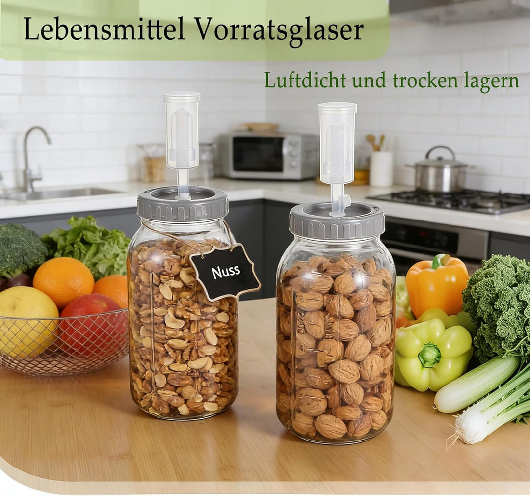 Fermentierglas 2 Stück 2L, Kimchi Behälter mit Luftschleuse und Schraubverschluss, Weithalsige Einma