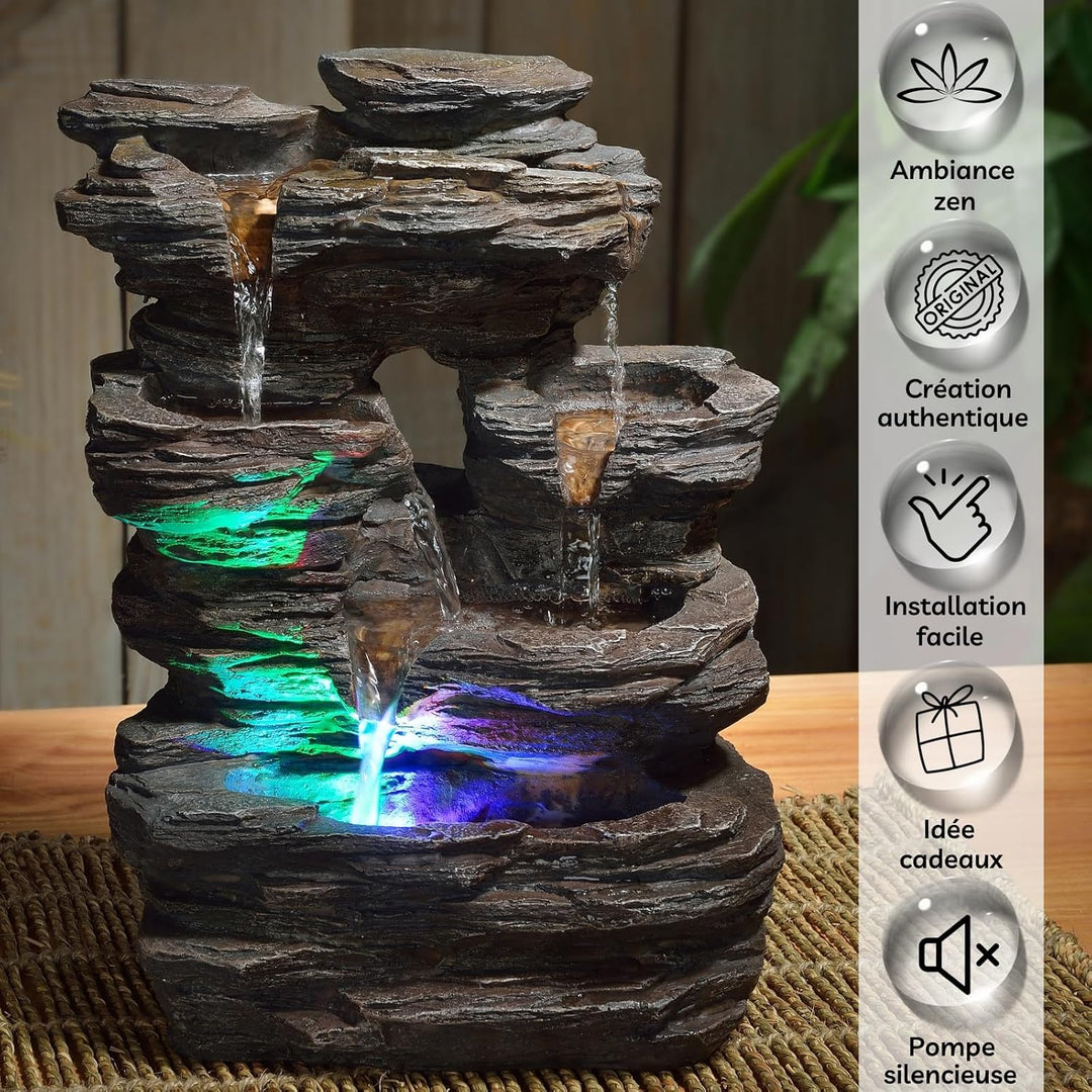 Zen'Light Innenbrunnen Naturkaskade Effekt Stein Buntes Licht, Geschenkidee, grosses bewegendes Inne