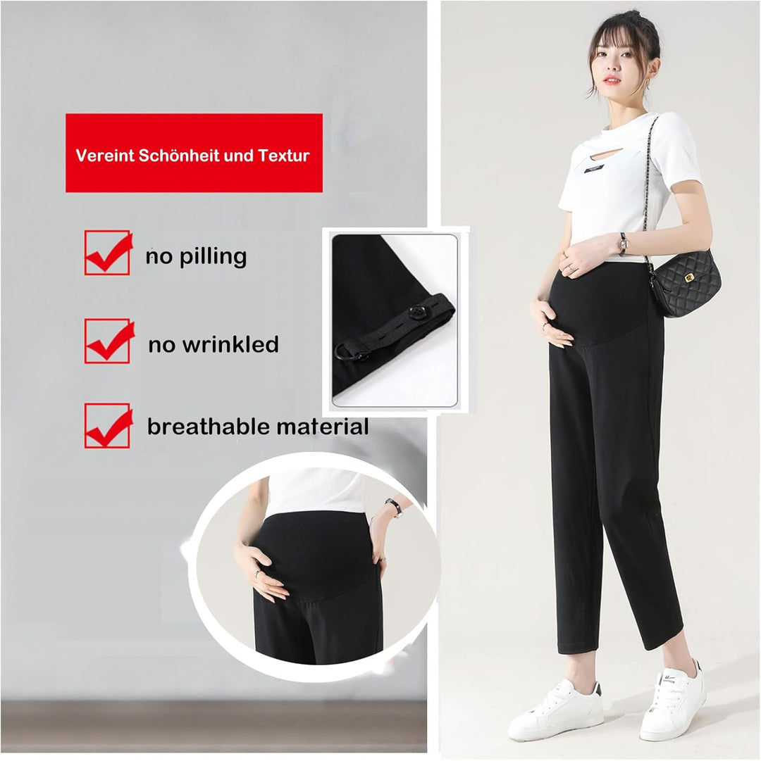 Olamao Umstandshose, gerade Hose, Neun-Punkt-Hose, verstellbare Taille, modisch und bequem Schwarz L