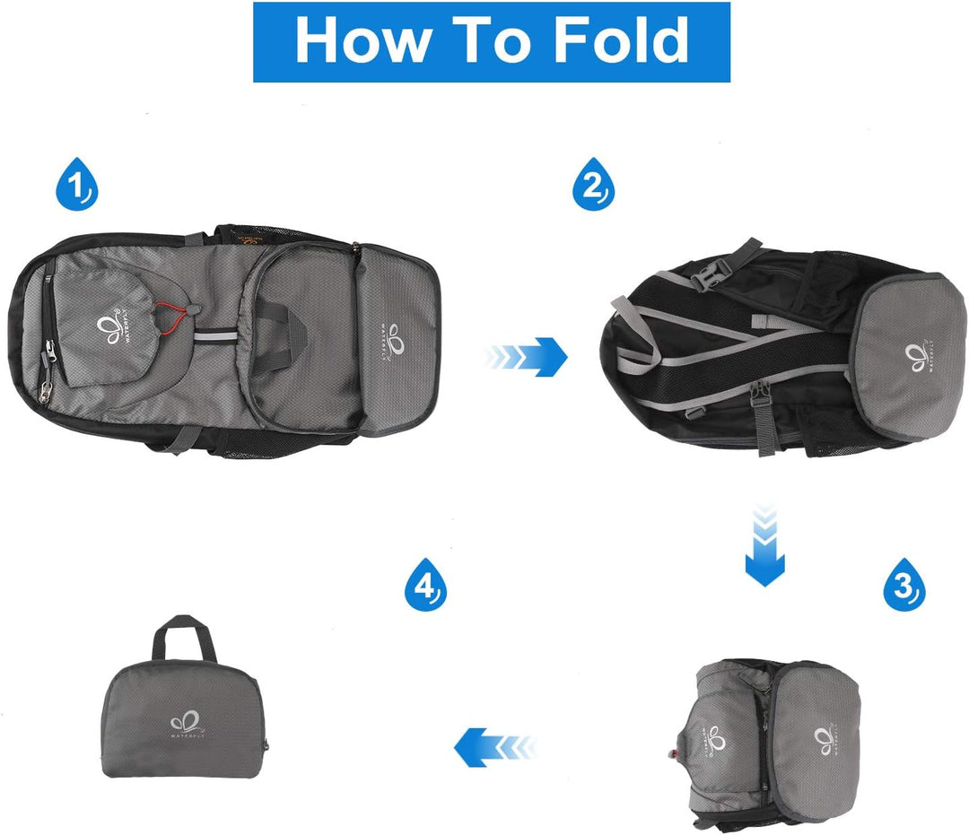 WATERFLY Ultraleicht Faltbar Klein Rucksack: 20L Leicht Packable Wanderrucksack Tagesrucksack Trekki