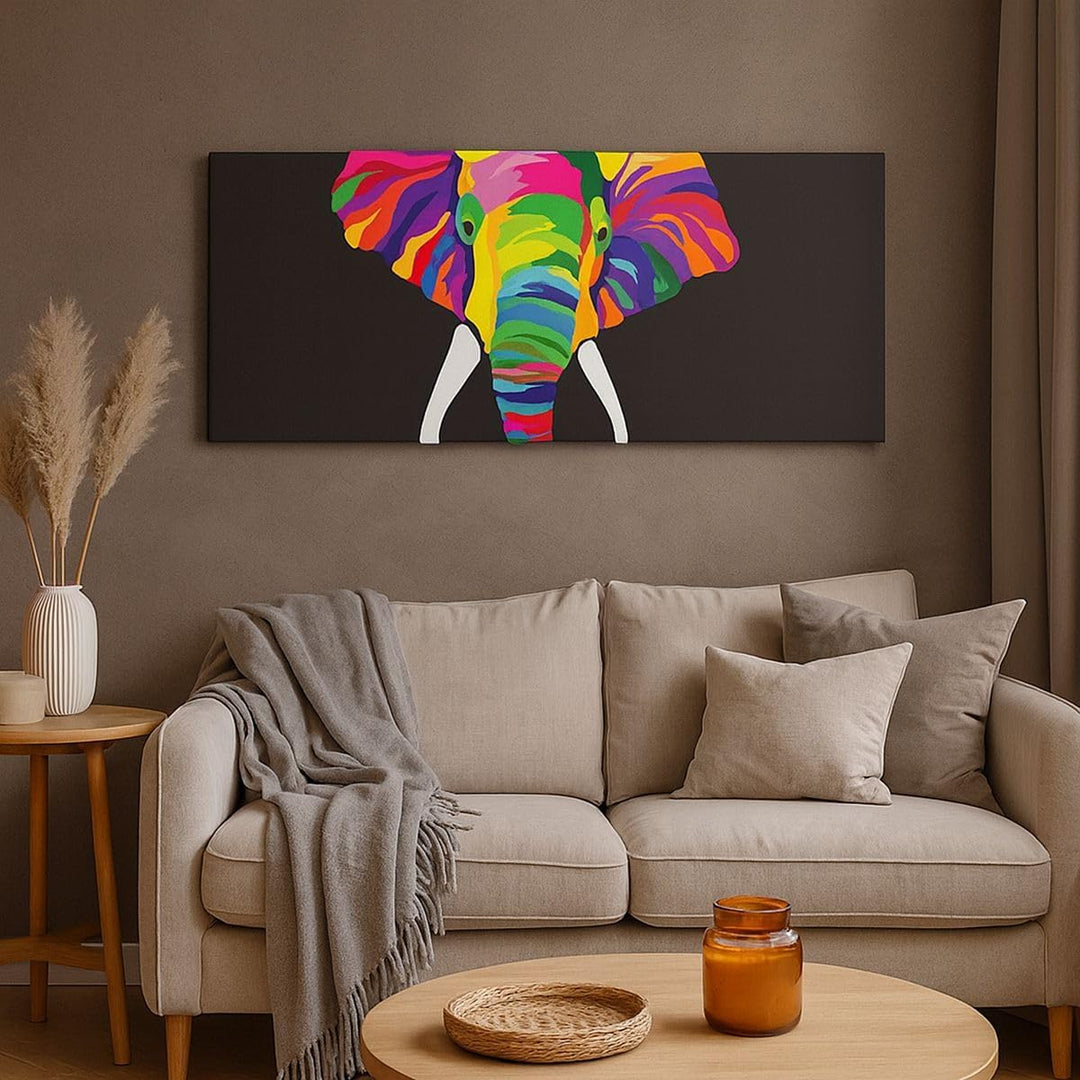 Panorama Bilder auf Leinwand 100x40cm Leinwandbild Elefant spass bunt tier Gross Wanddeko Bild Schla
