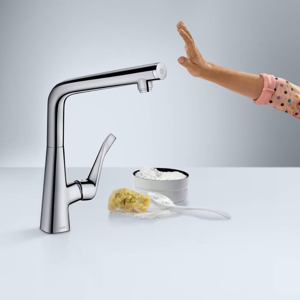 hansgrohe Metris Select Einhebel-Küchenarmatur, Komfort-Höhe 320mm mit Schwenkauslauf, Chrom ohne Sc