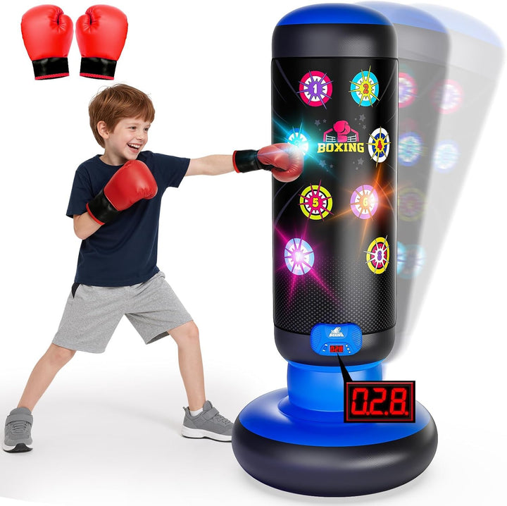 Boxsack Kinder, Boxsack Stehend mit Musik & Licht, Interaktiv Punching Bag, Aufblasbarer Standboxsac