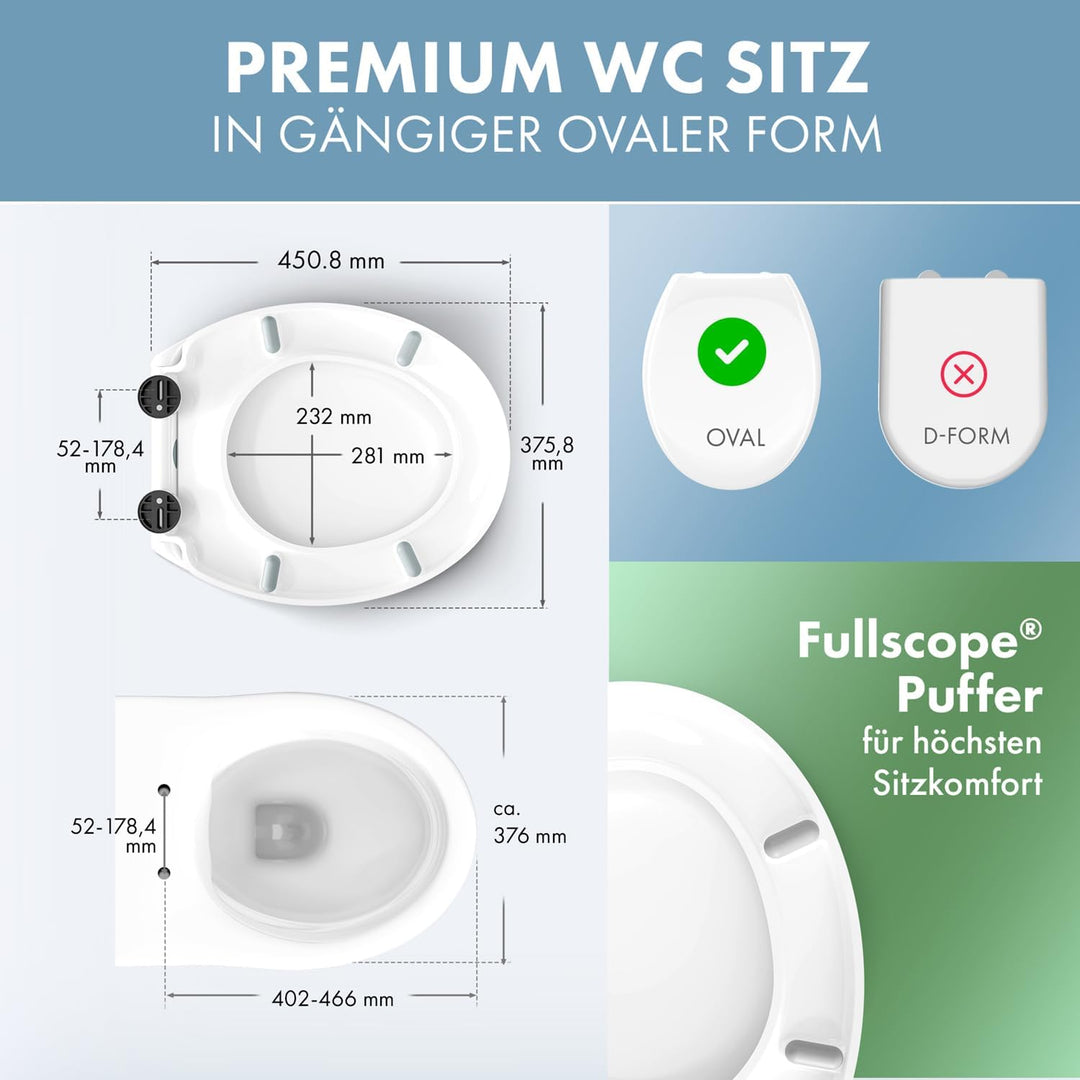 Toilettendeckel - WC Sitz mit Absenkautomatik - antibakterieller Toilettensitz mit Quick-Release Fun