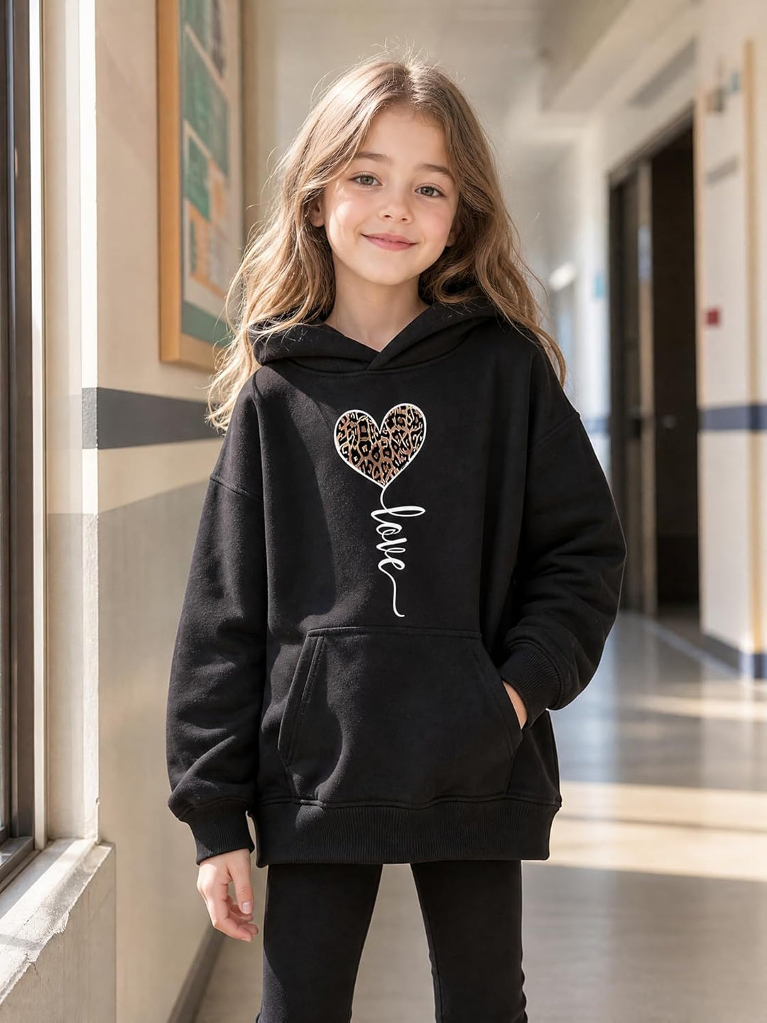 Hoodie Mädchen Kapuzenpullover Leopard Drucke Sweatshirt mit Kapuzen Casual Baumwolle Pullover Langa