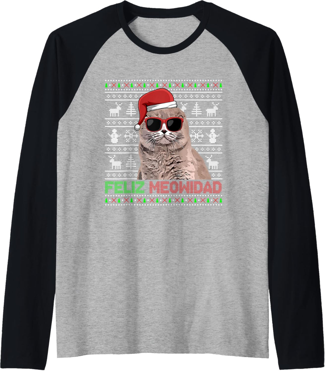 Schottische Katze Feliz Meowidad Lustige Weihnachten Raglan