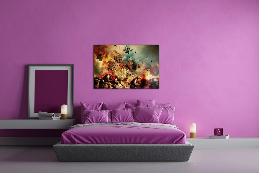 deyoli gewaltiger Kampf mit Explosionen im Format: 80x60 als Leinwandbild, Motiv fertig gerahmt auf