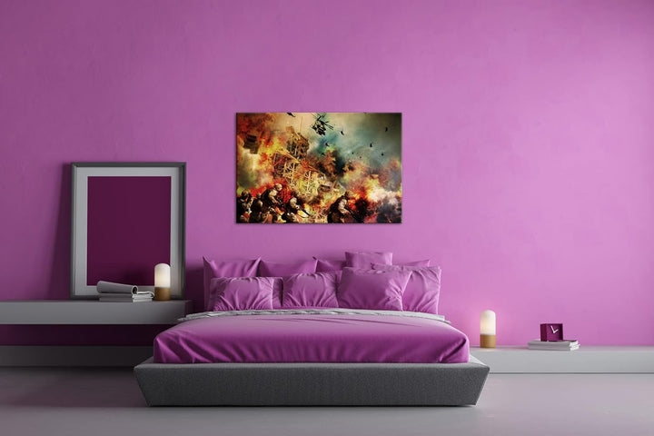 deyoli gewaltiger Kampf mit Explosionen im Format: 80x60 als Leinwandbild, Motiv fertig gerahmt auf