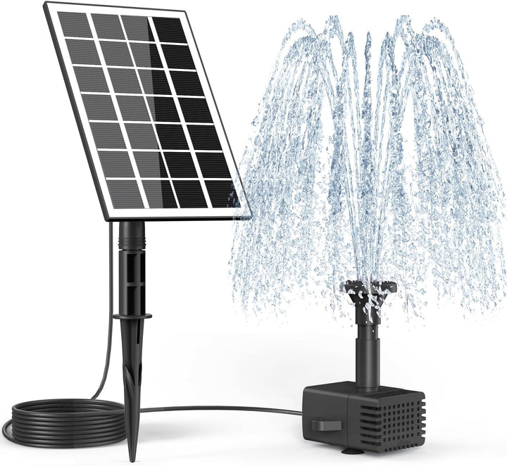 SZMP Solar Springbrunnen, 2024 Upgrade Glas Solar Teichpumpe mit 3M Kabel & 8 Düsen Solar Wasserpump