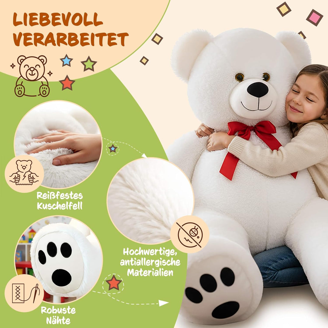 monzana® Teddybär L - XXXL 50-175cm Weiches Fell Schleife Tatzendruck Geschenk Plüschtier Kuscheltie
