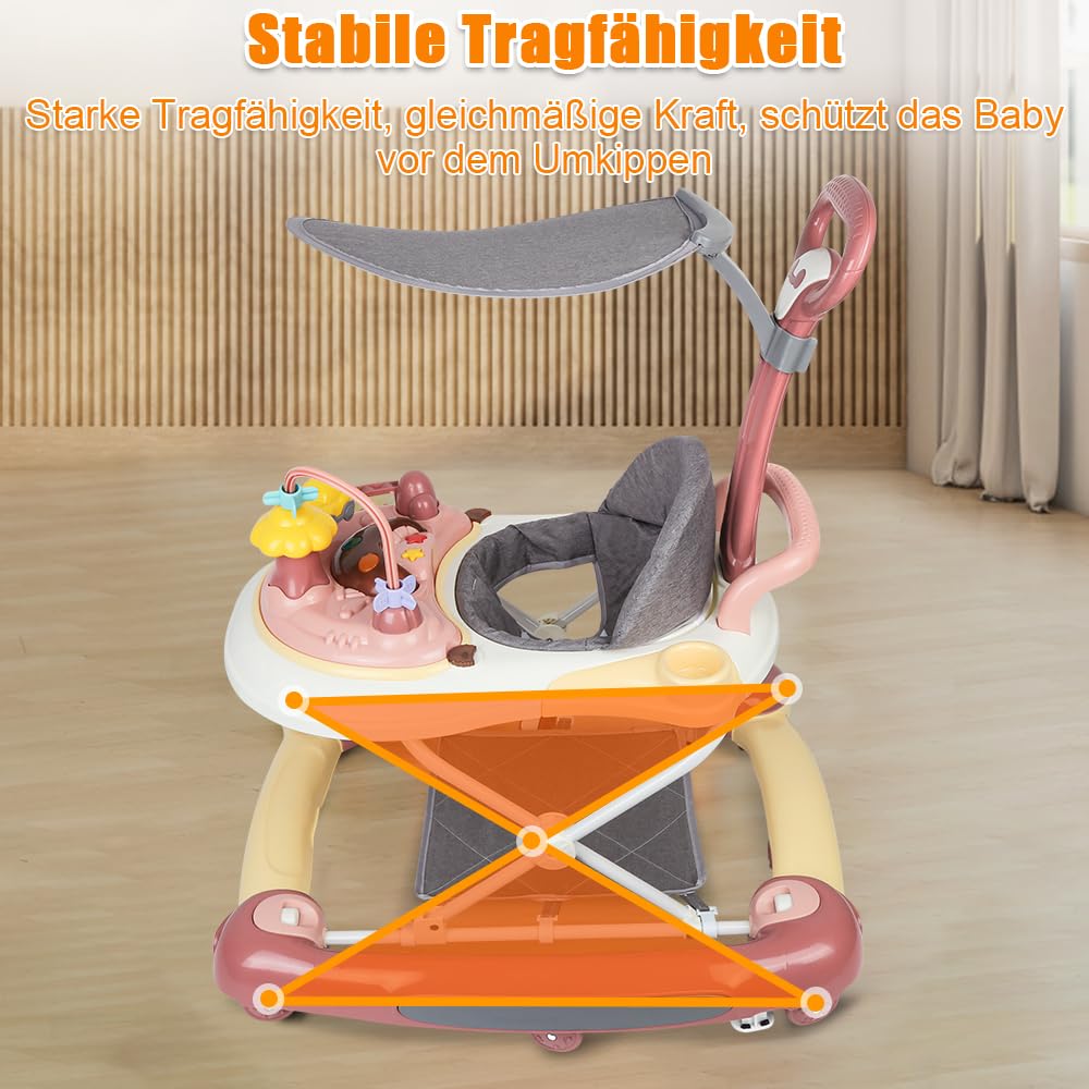 Lauflernhilfe für Babys, 4-in-1, Lauflernhilfe für Mädchen, Jungen, 6-18 Monate, Musikscheibe + hohe