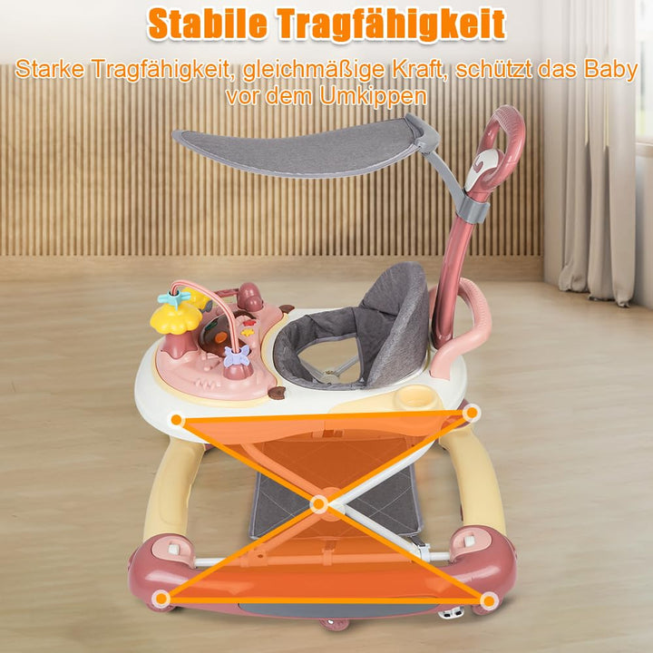 Lauflernhilfe für Babys, 4-in-1, Lauflernhilfe für Mädchen, Jungen, 6-18 Monate, Musikscheibe + hohe