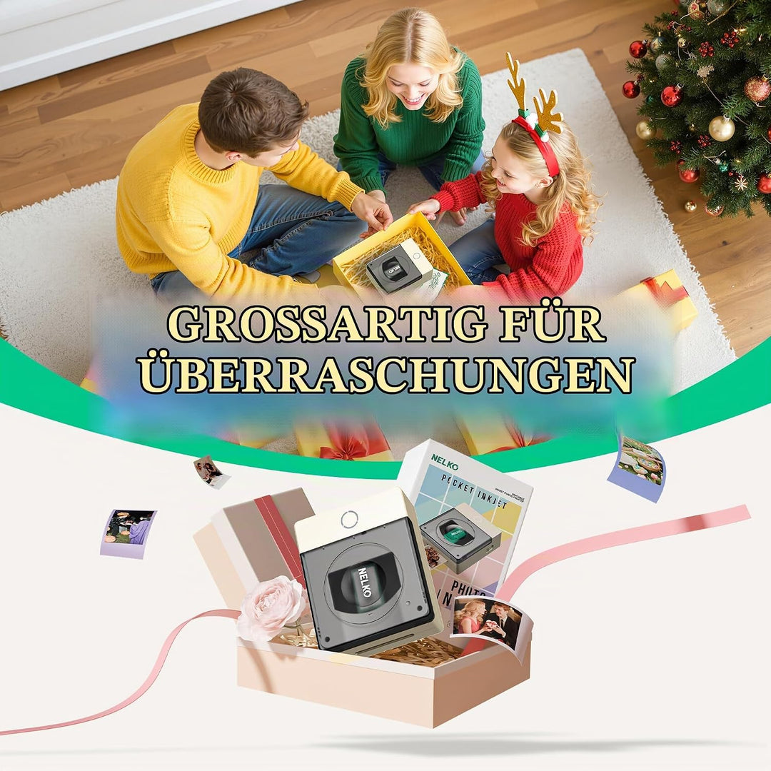 Nelko Fotodrucker PP02 Farbe Tragbarer Mini Fotodrucker für Smartphone, Tintenstrahl Aufkleber Druck