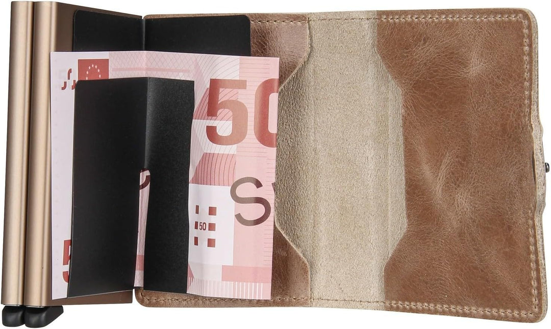 Bric's Doppelbrieftasche aus Leder in Vintage-Optik Taupe, Taupe
