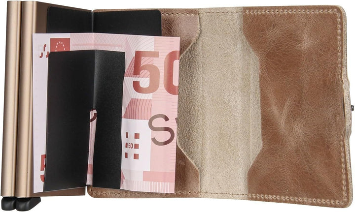 Bric's Doppelbrieftasche aus Leder in Vintage-Optik Taupe, Taupe