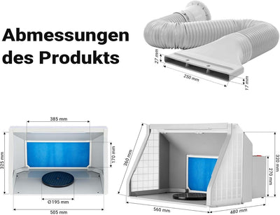 Wiltec Absauganlage 9m³/min, LED-Beleuchtung mit AN/Ausschalter, Zweistufenschalter, Doppellüfter
