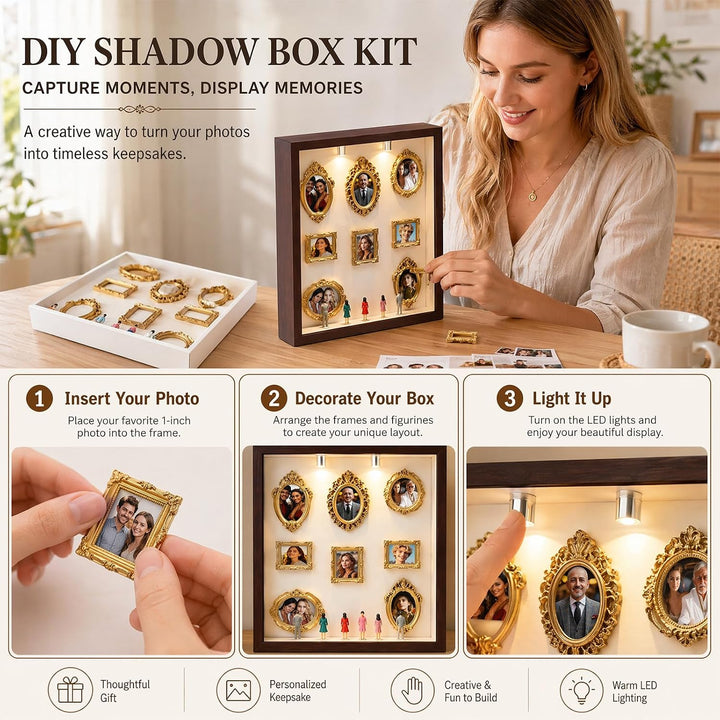 DIY Mini Museum Silhouette Box, Mini Bilderrahmen Vintage, Miniatur Museum mit LED, Kreatives Erinne