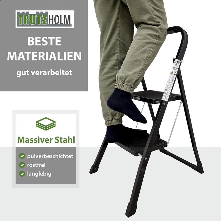 TRUTZHOLM Trittleiter 2 oder 3 Stufen klappbar TÜV/GS Zertifiziert 150 kg Klappleiter Anti-Rutsch Tr