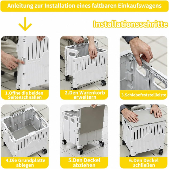 50L Einkaufstrolley Klappbar, für Einkauf &amp; Picknick,Hellgrau | Trolley Einkaufstrolley, mit Telesko