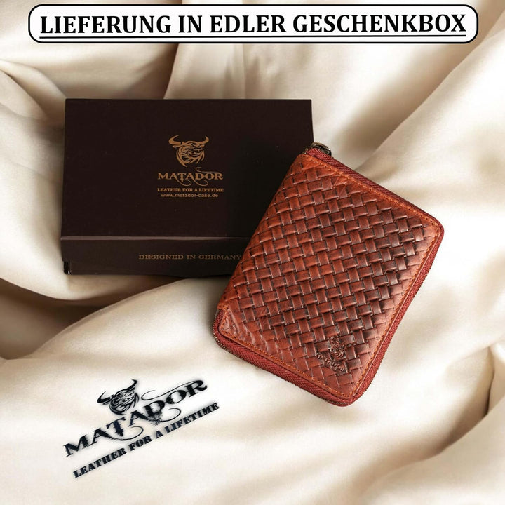 MATADOR® Granada Echt Leder Geldbörse Damen Portemonnaie Herren Geldbeutel Reissverschluss mit TüV g