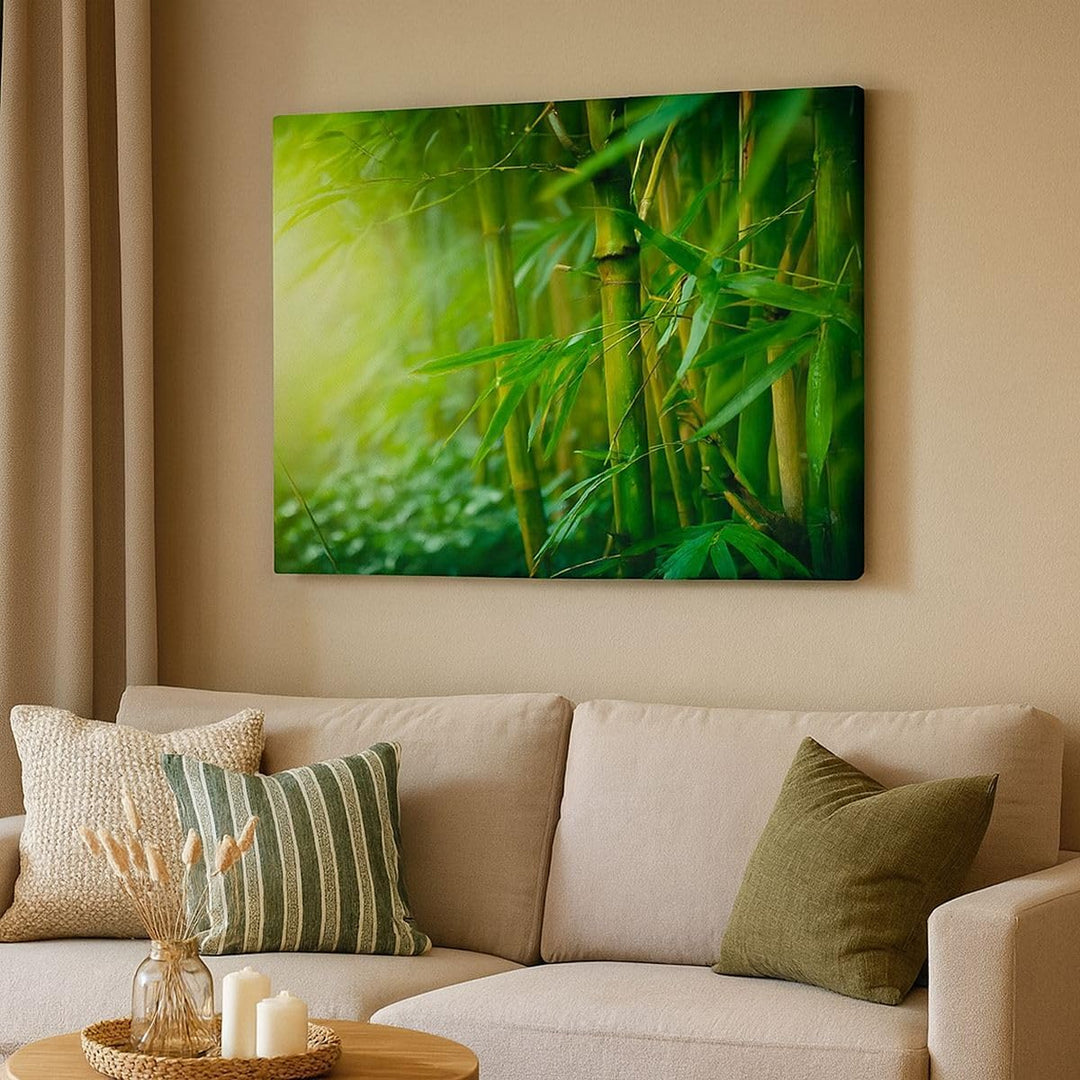 Bilder auf Leinwand 100x70cm Leinwandbild mit Rahmen Bambus Pflanze Gross Wanddeko Bild Schlafzimmer