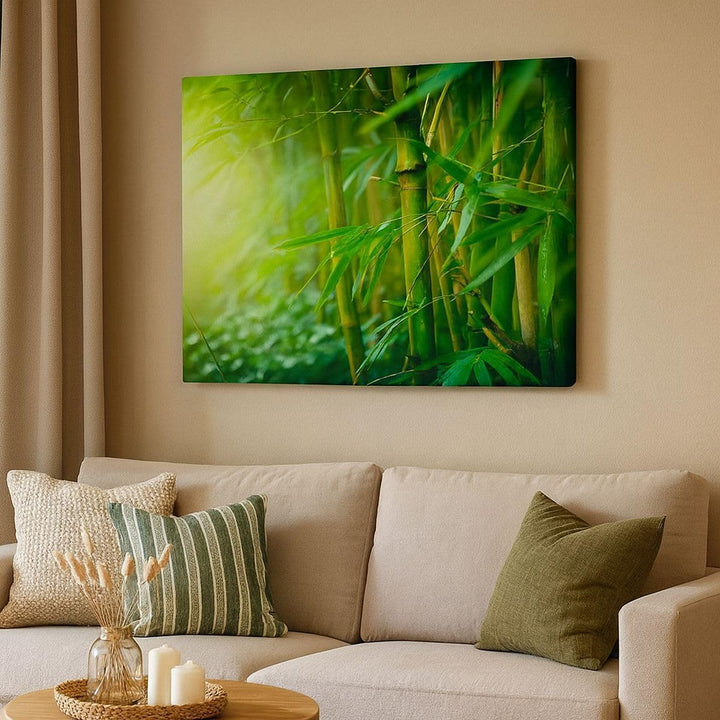 Bilder auf Leinwand 100x70cm Leinwandbild mit Rahmen Bambus Pflanze Gross Wanddeko Bild Schlafzimmer