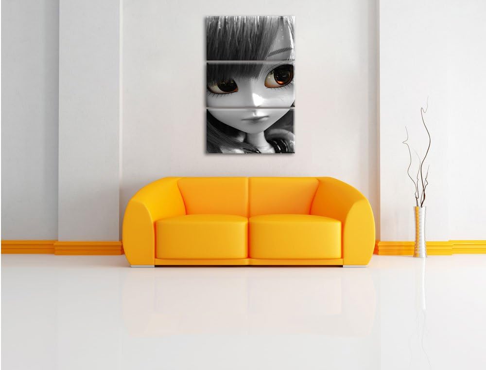 Pixxprint Pullip-Püppchen auf Sommerwiese als Leinwandbild/Grösse: 3 Teilig (120x80) / Wandbild/Kuns