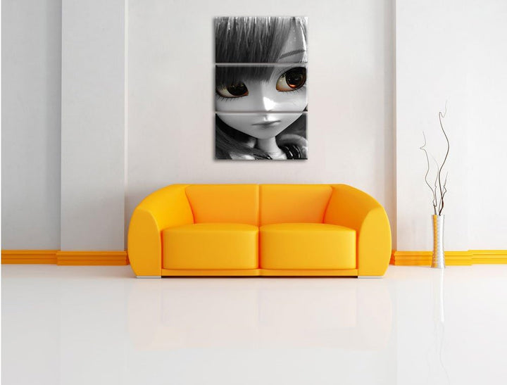 Pixxprint Pullip-Püppchen auf Sommerwiese als Leinwandbild/Grösse: 3 Teilig (120x80) / Wandbild/Kuns