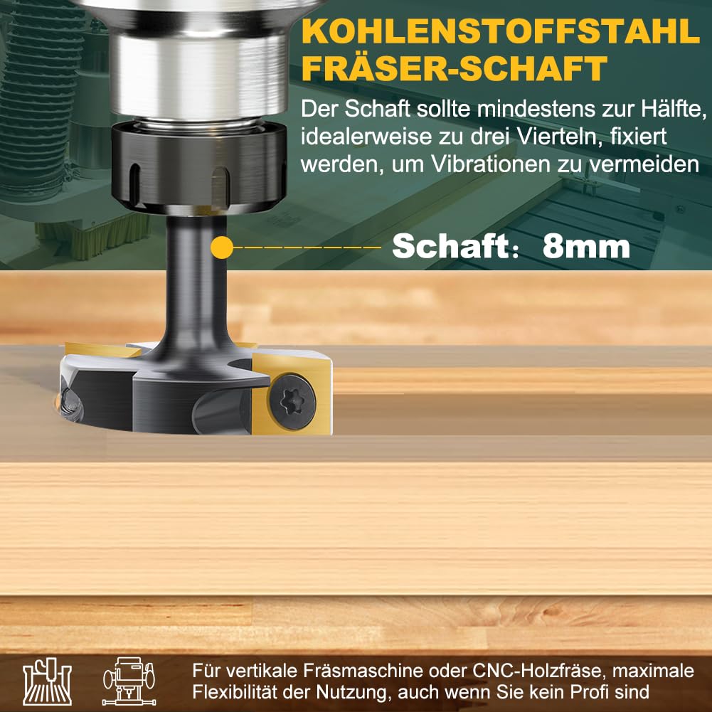 BALUGAEA Planfräser 8mm Schaft Durchmesser 38,1 mm Hobelfräser Holz Abflachfräser mit TiN-besch Hart