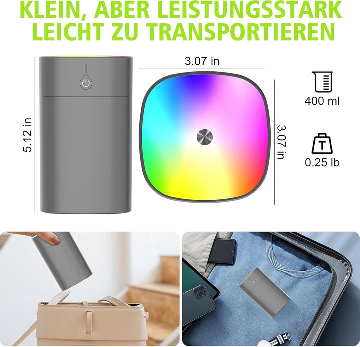 Tragbare Mini-Luftbefeuchter für Schlafzimmer, 400 ml Aromadiffusor für zu Hause, persönlicher Tisch