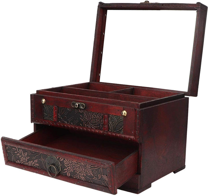 Vintage Handgefertigte Aufbewahrungsbox, Retro-Schmuckkästchen/Aufbewahrungsbox Aus Holz Mit Spiegel