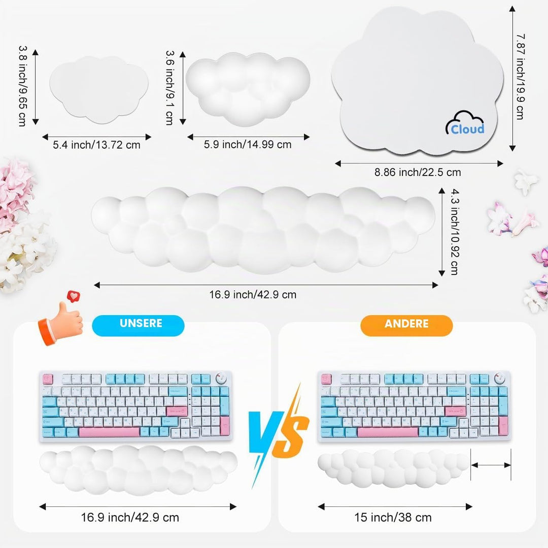 JIKIOU Cloud Handgelenkauflage Tastatur aus Leder mit rutschfester PU-Basis, bequemer Memory-Schaum