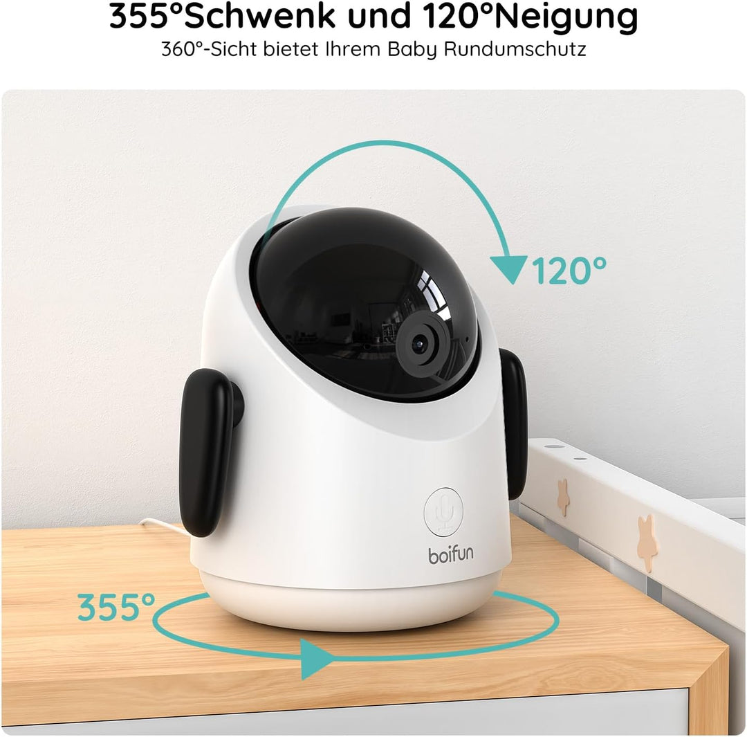 BOIFUN Babyphone mit Kamera, 360 Gard WLAN 2MP Video Babyfon mit App, 4×Zoom, Bewegungsverfolgung, I