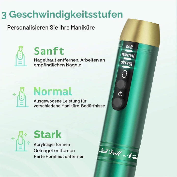 Nagelfräser Kabellos, Fräser für Gelnägel, Elektrische Nagelfeile Tragbar Nail Drill, 11 in 1 Manikü