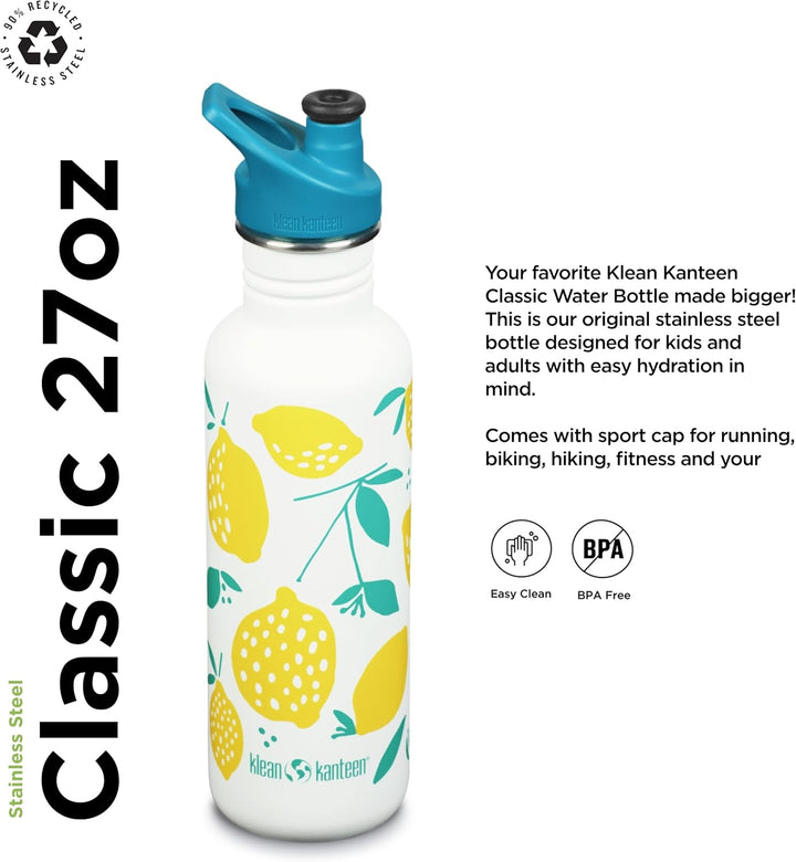 Klean Kanteen Unisex – Erwachsene Klean Kanteen-1008929 Flasche, Lemons, One Size Einheitsgrösse Lem