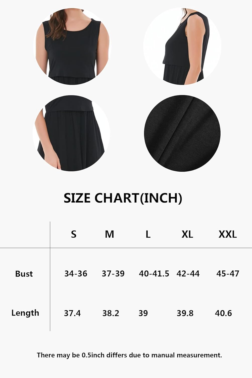 Smallshow Ärmelloses Patchwork-Umstandskleid mit Taschen für Frauen L Schwarz, L Schwarz