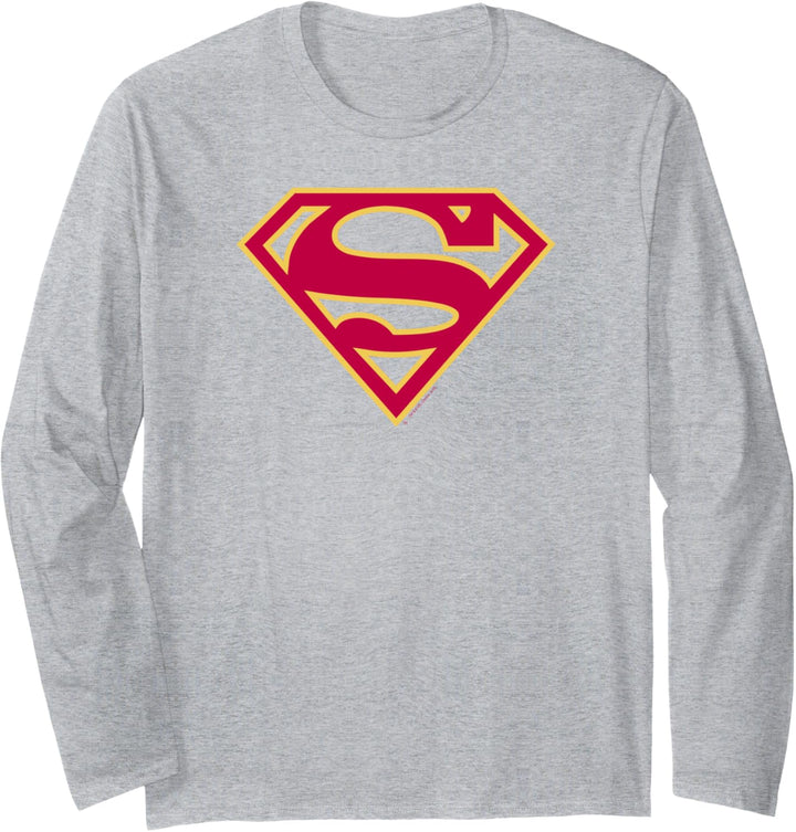 Superman Red & Gold Shield Grey Langarmshirt