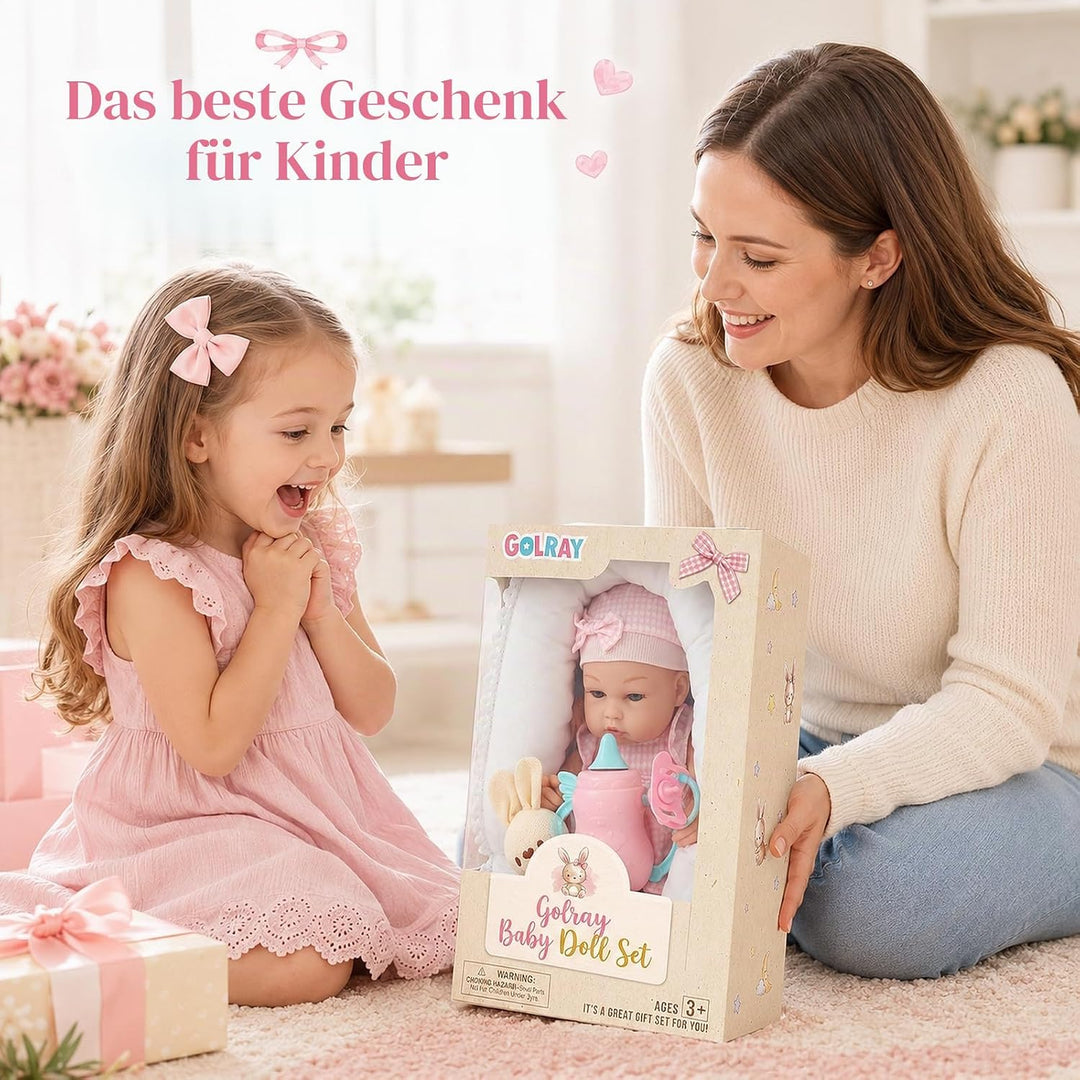 Puppenzubehör für Baby Puppe Zubehör, 33cm Grosse Babypuppe Puppenbett Puppenkleidung Fläschchen Sch
