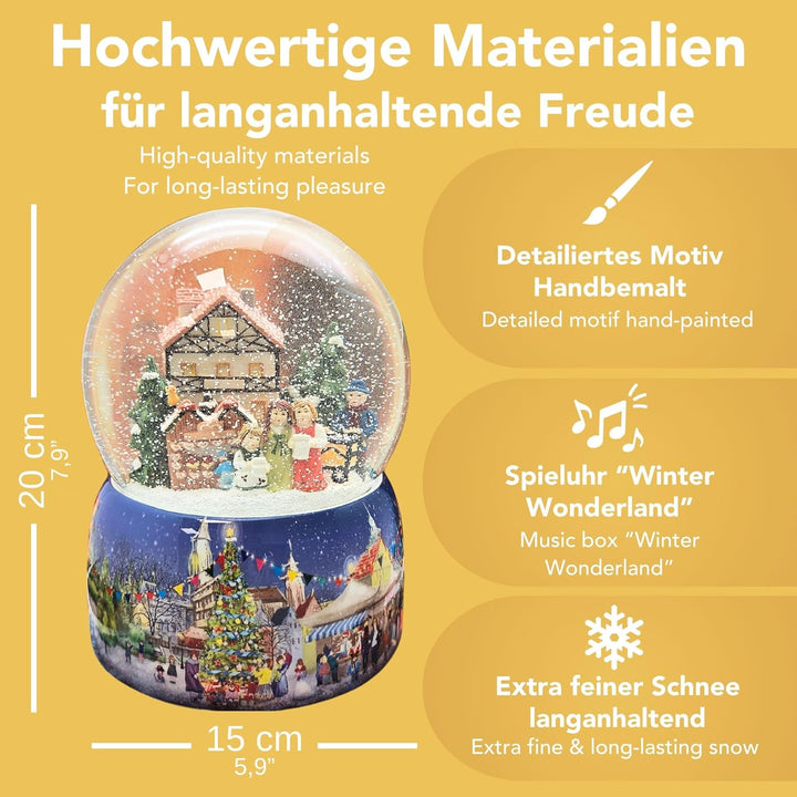 Schneekugel Weihnachten Spieluhr | Mega Schneekugel Nostalgischer Weihnachtsmarkt | mit Musik Winter