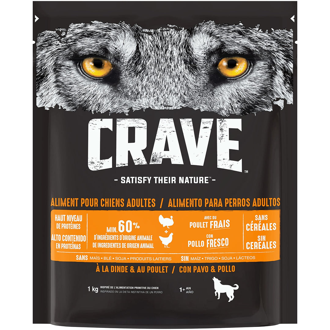 CRAVE Trockenfutter für ausgewachsene Hunde mit Truthahn & Huhn, 6 Beutel à 1 kg – Trockenfutter ohn
