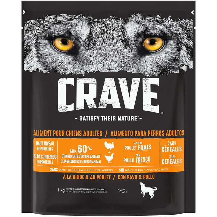 CRAVE Trockenfutter für ausgewachsene Hunde mit Truthahn & Huhn, 6 Beutel à 1 kg – Trockenfutter ohn