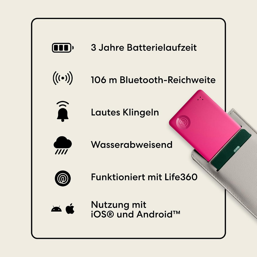 Tile by Life360 Slim - Geldbörsenfinder, Bluetooth-Tracker und Gegenstandsfinder für Gepäckanhänger,