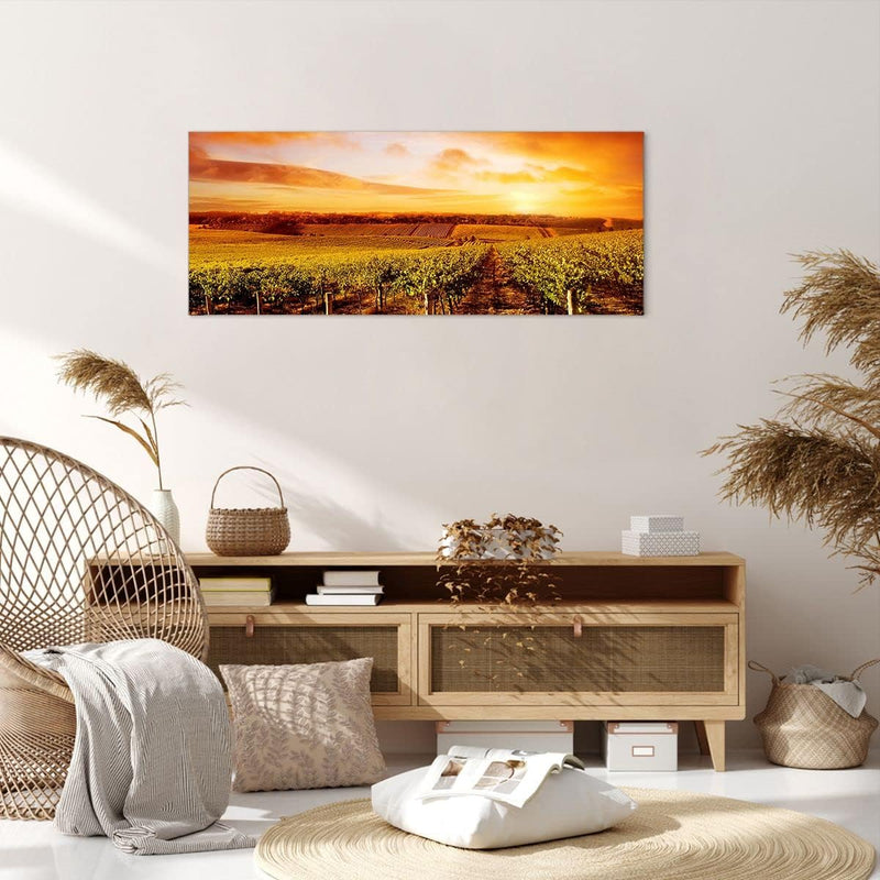 Wandbilder Dekoration Wohnzimmer Weinberg Aussicht Landschaft Panorama Bilder auf Leinwand 120x50cm