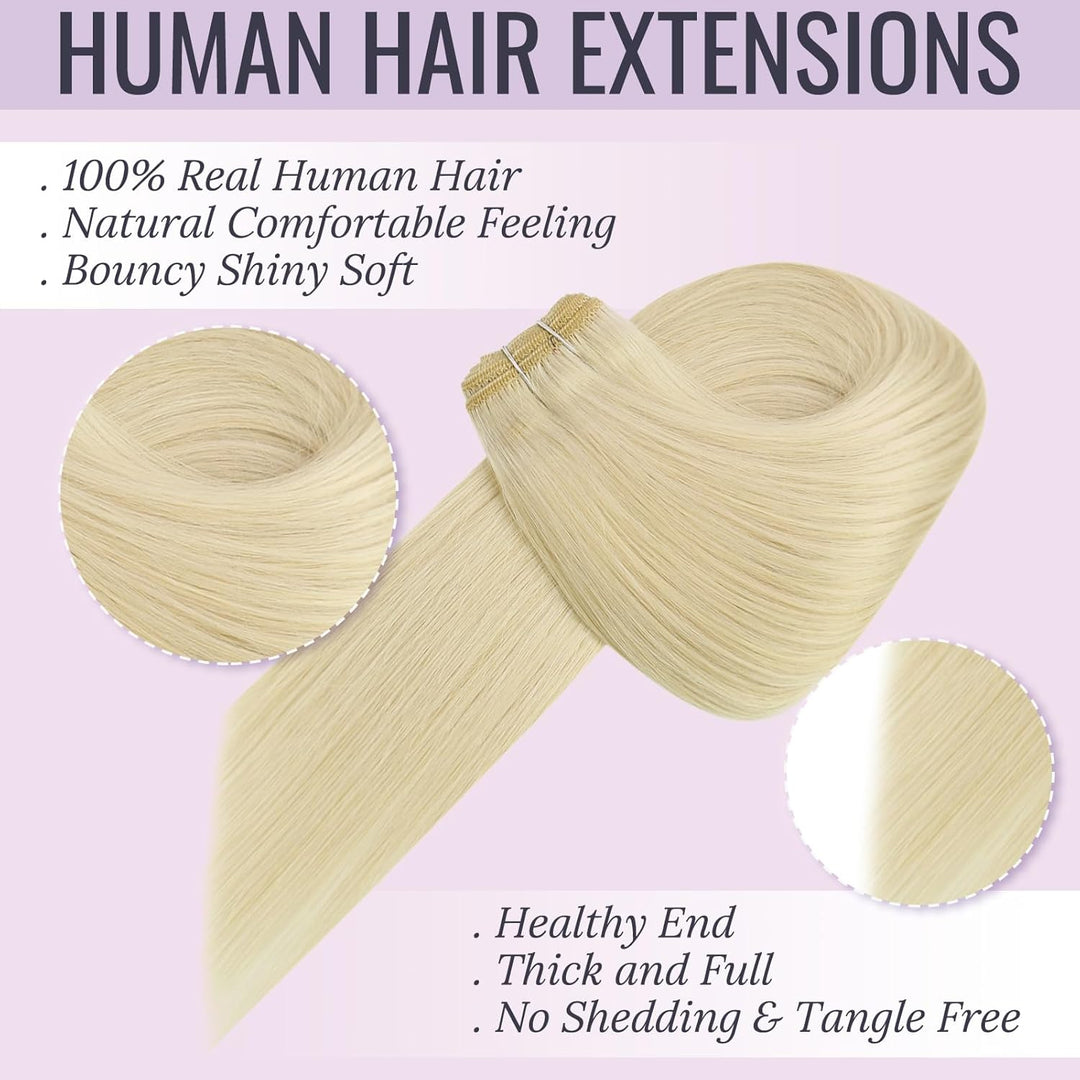 Fshine Haarverlängerung Echthaar Tressen Echthaar 30cm 80g Echthaar Extensions zum Einnähen Platinbl