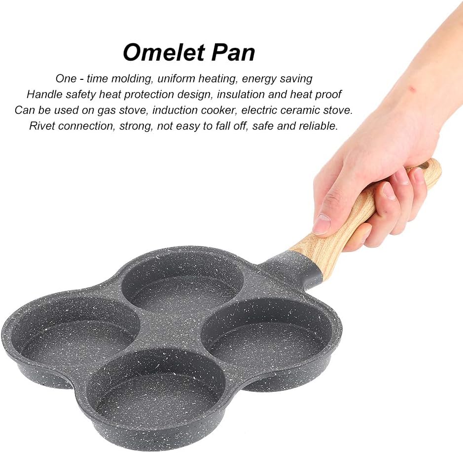 Langlebiger Pfannkuchenhersteller, Aluminium-Maifan-Steinbeschichtung Antihaft-4-Loch-Omelettpfanne,
