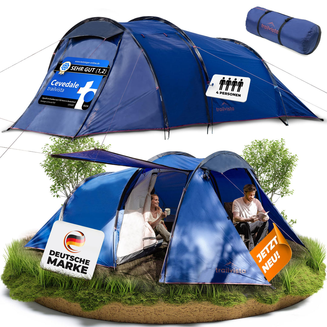 Cevedale Zelt 4 Personen Wasserdicht, leicht, kompakt & schnell aufbaubare Zelte, Camping Zelt mit V