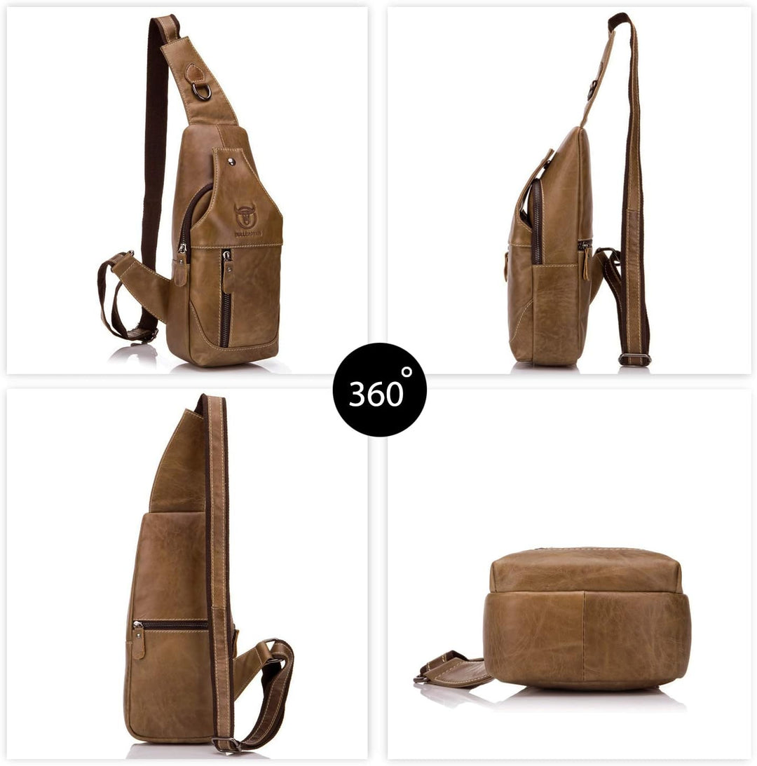 FANDARE Sling Bag Leder Brusttasche Schultertasche Wasserresistent Tragetasche Herren Umhängetasche