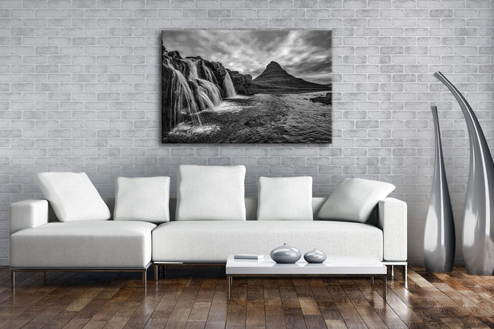 deyoli atemberaubende Wasserfälle in Island Format: 80x60 Effekt: Schwarz/Weiss als Leinwand, Motiv
