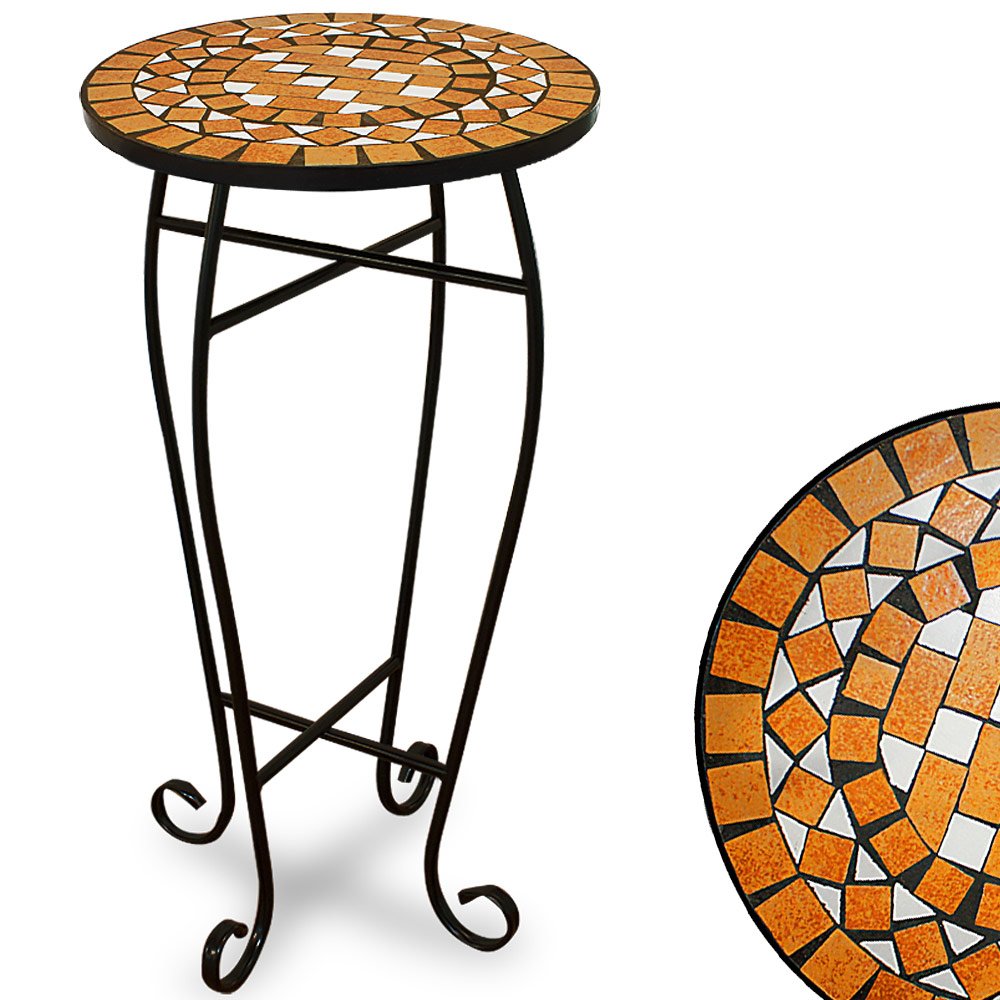 Deuba Mosaiktisch Blumenhocker Terracotta Rund 62 x 34 cm Metall Mosaik Balkontisch Beistelltisch In